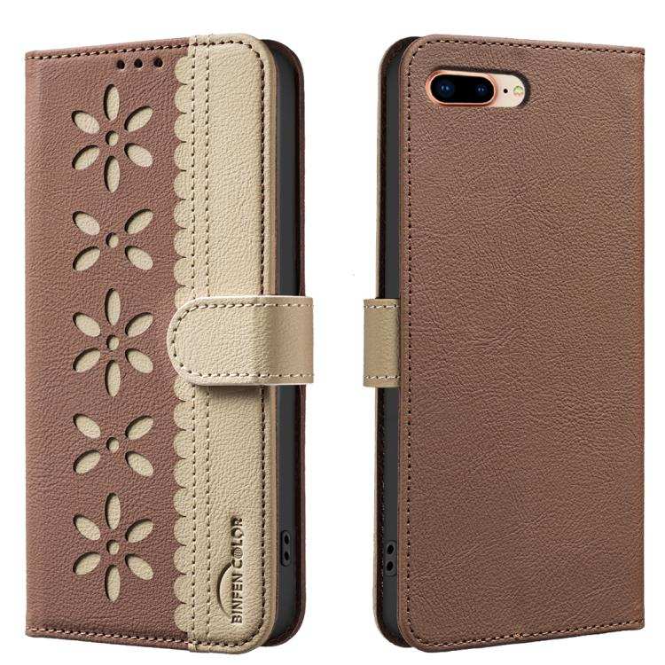 Splicing Color Hollow Flower Pattern RFID Leather Phone Case