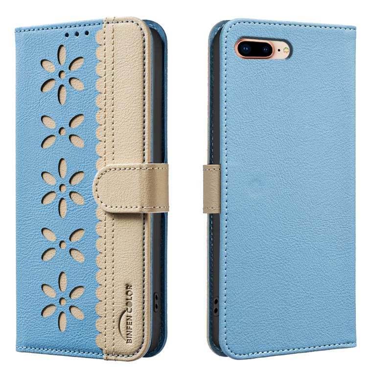 Splicing Color Hollow Flower Pattern RFID Leather Phone Case