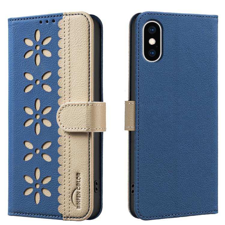 Splicing Color Hollow Flower Pattern RFID Leather Phone Case