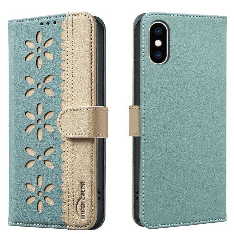 Splicing Color Hollow Flower Pattern RFID Leather Phone Case