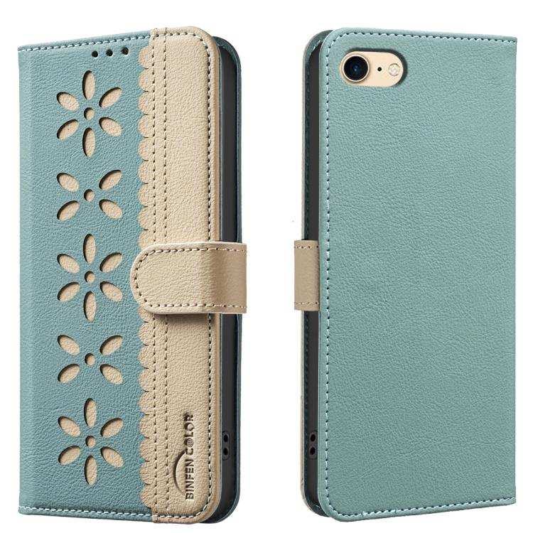 Splicing Color Hollow Flower Pattern RFID Leather Phone Case