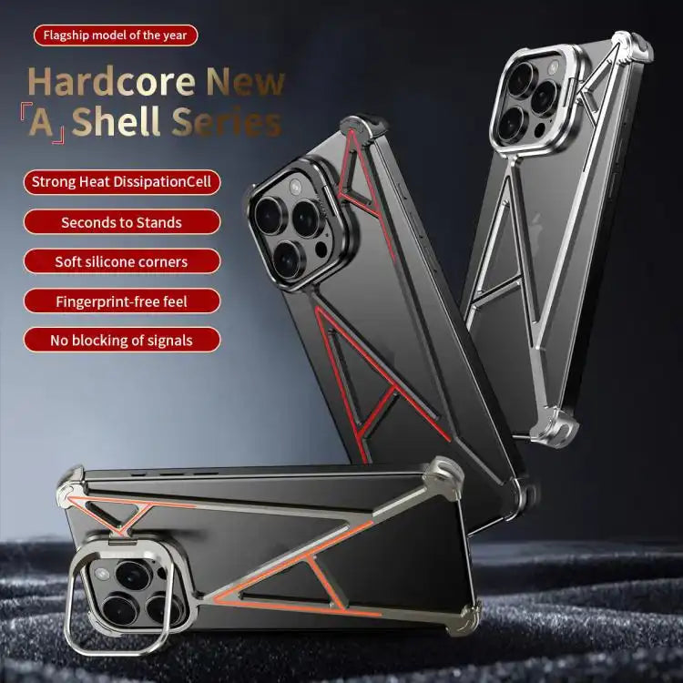 Four Corner Shockproof Lens Bracket Hollow Metal Phone Case