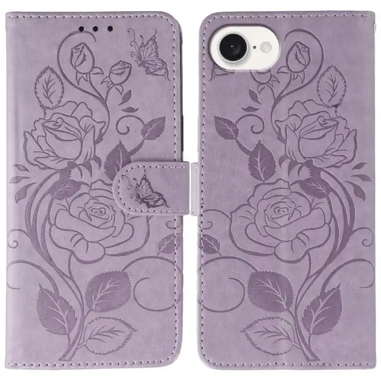 Rose Butterfly Embossed Leather Phone Case