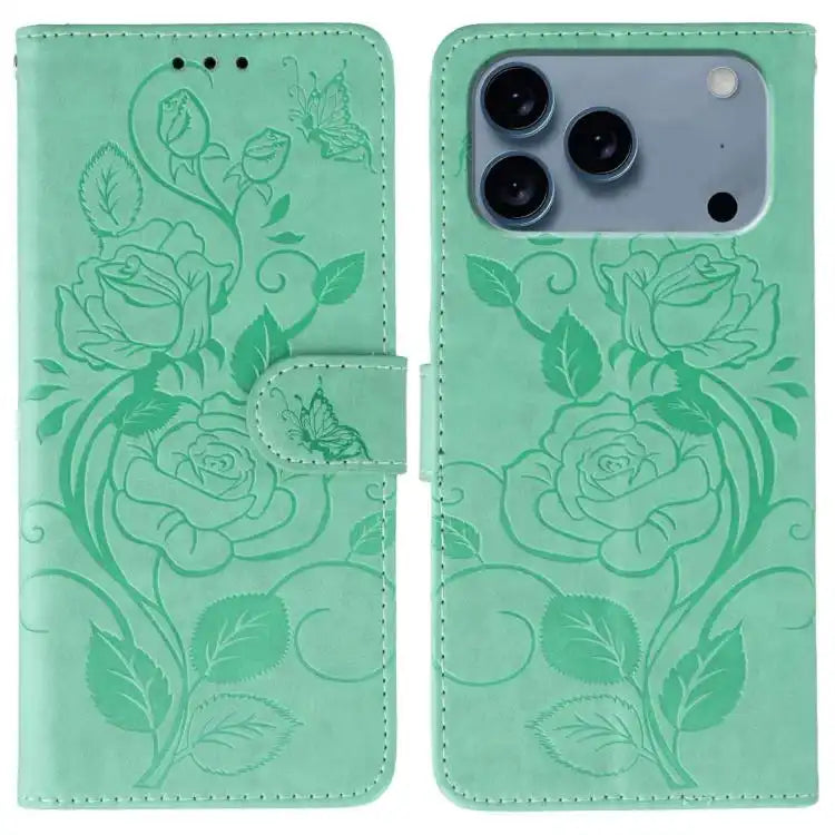 Rose Butterfly Embossed Leather Phone Case