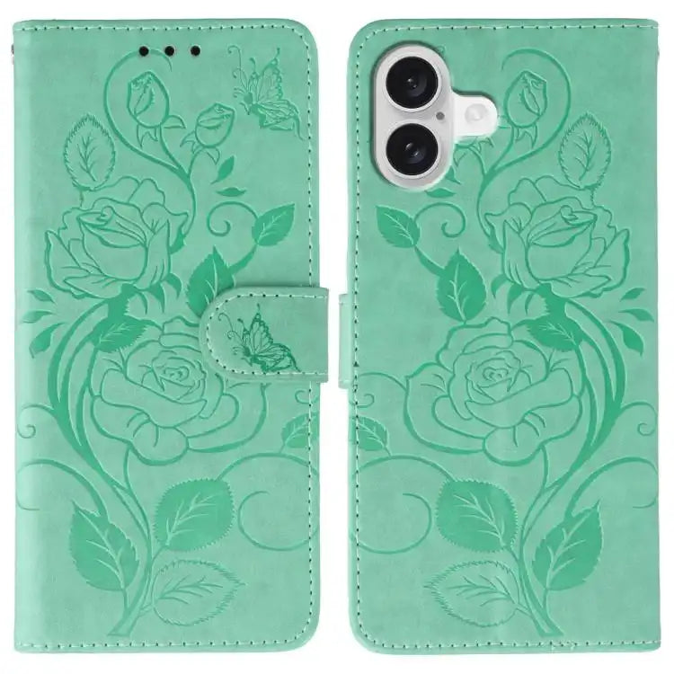 Rose Butterfly Embossed Leather Phone Case