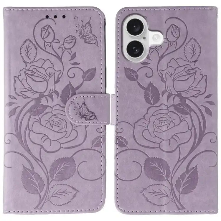 Rose Butterfly Embossed Leather Phone Case
