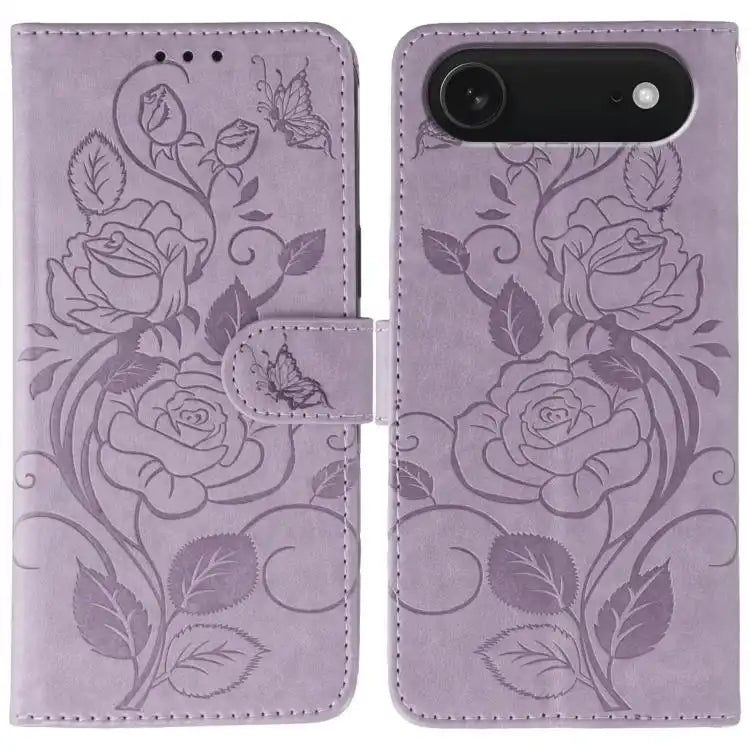 Rose Butterfly Embossed Leather Phone Case