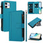 Magnetic Closure 9 Card Slots Zipper Leather Case with Hand Strap