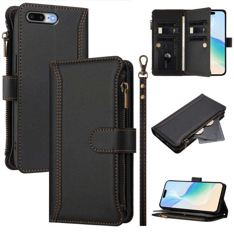 Magnetic Closure 9 Card Slots Zipper Leather Case with Hand Strap