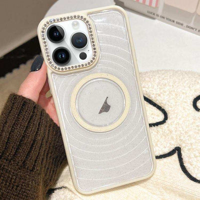 Diamond Lens Frame MagSafe Wave Texture Clear Phone Case