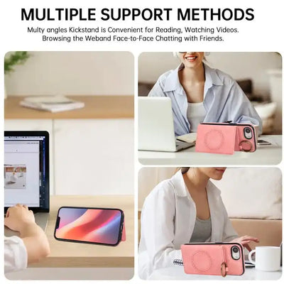 Car Magnetic Ring Buckle Card Bag Phone Case with Lanyard