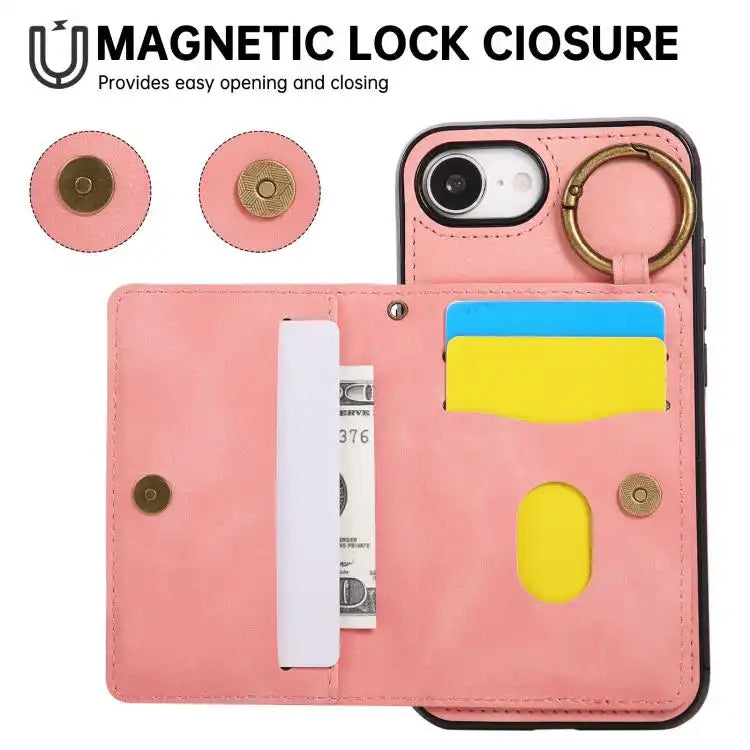 Car Magnetic Ring Buckle Card Bag Phone Case with Lanyard