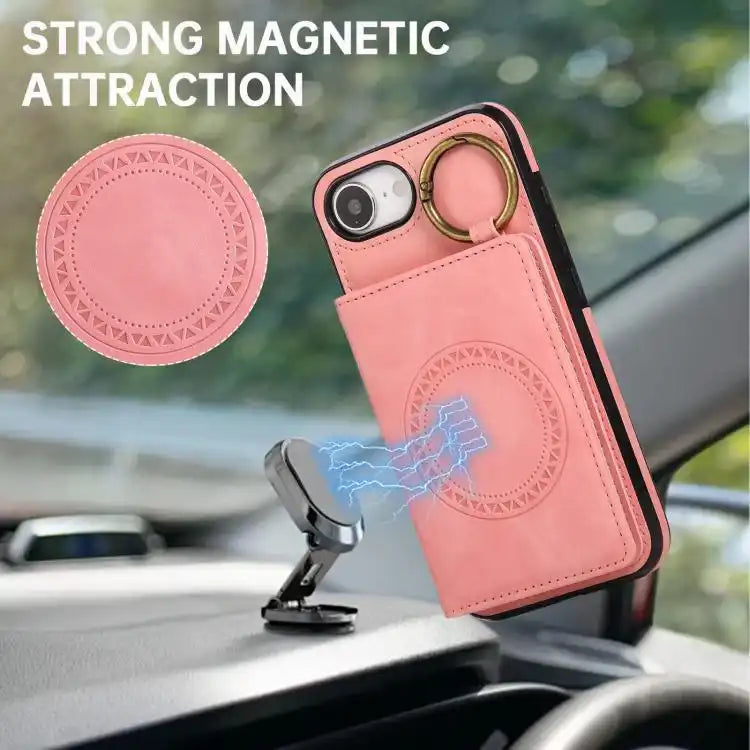 Car Magnetic Ring Buckle Card Bag Phone Case with Lanyard