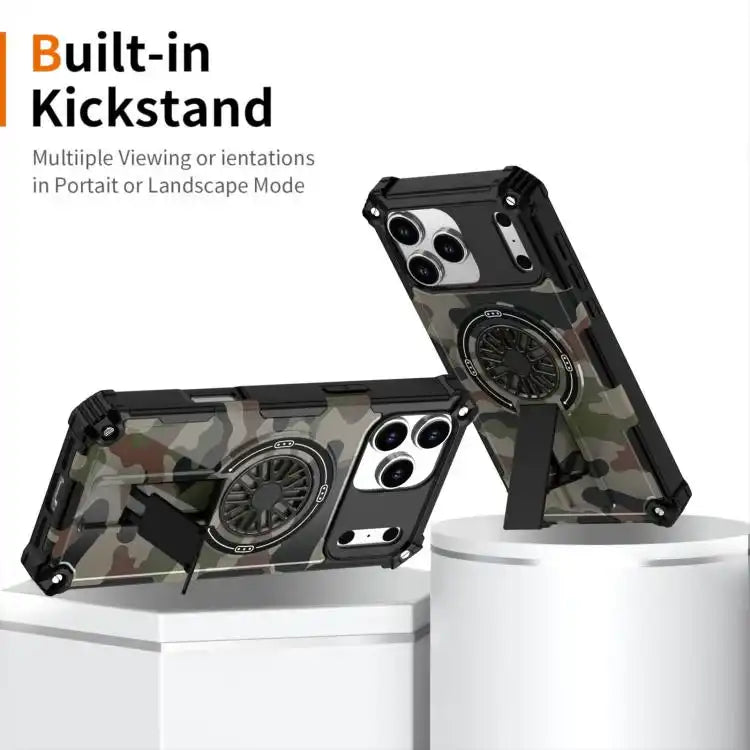 Camouflage Kickstand Rotating Shaft MagSafe Phone Case
