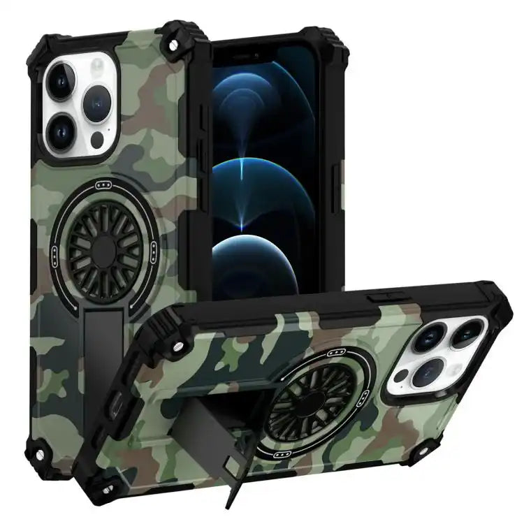 Camouflage Kickstand Rotating Shaft MagSafe Phone Case
