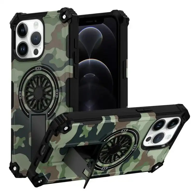 Camouflage Kickstand Rotating Shaft MagSafe Phone Case