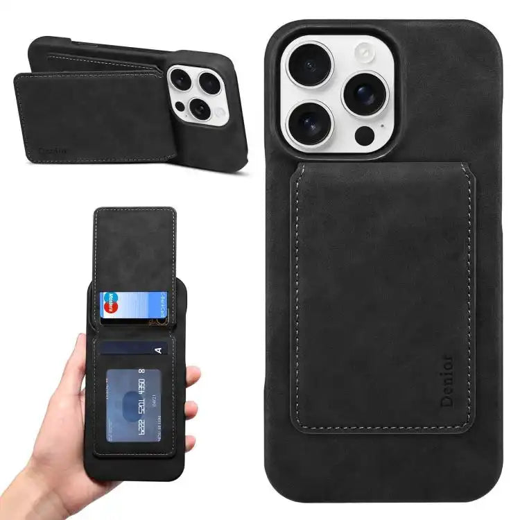 Denior D28 Retro Texture RFID MagSafe Vertical Flip Card-slot Phone Case