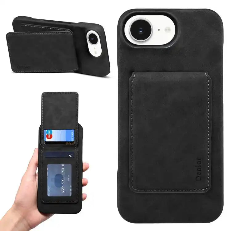 Denior D28 Retro Texture RFID MagSafe Vertical Flip Card-slot Phone Case
