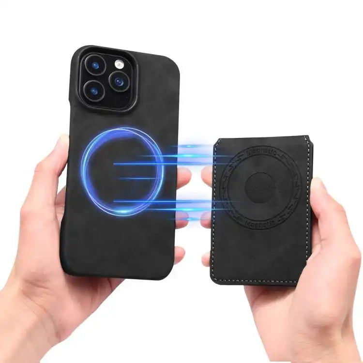 Denior D28 Retro Texture RFID MagSafe Vertical Flip Card-slot Phone Case