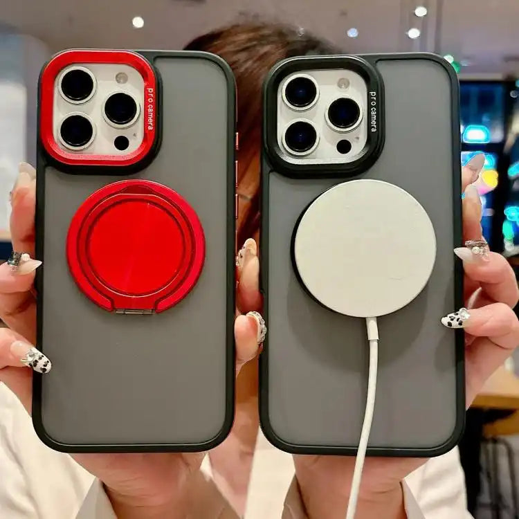 Skin-feel Two-color Edge Strips 360 MagSafe Holder Phone Case