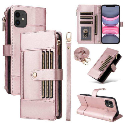 Crossbody Strap RFID Blocking Zipper Wallet Leather Phone Case