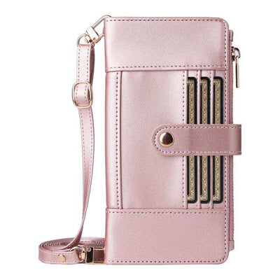 Crossbody Strap RFID Blocking Zipper Wallet Leather Phone Case