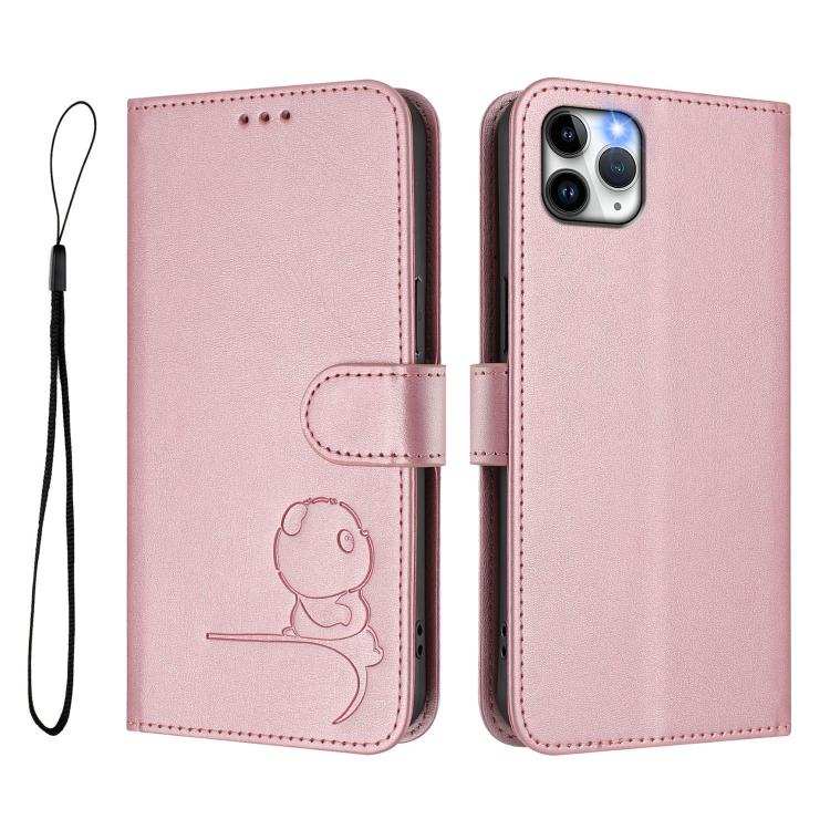Litter Panda Embossing RFID Leather Phone Case with Lanyard