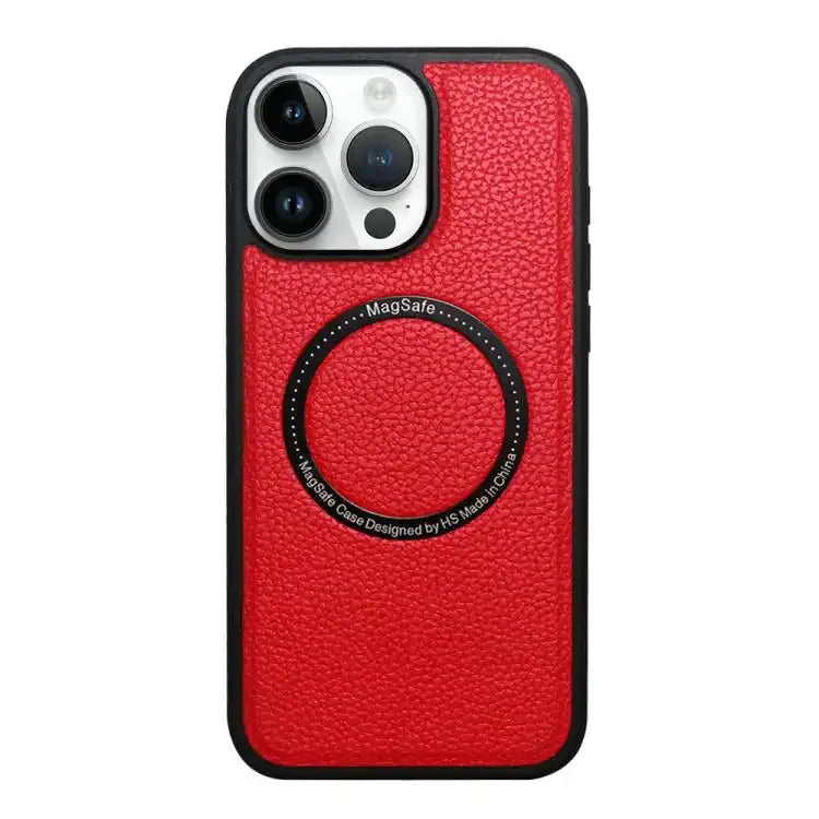 Litchi Texture PU MagSafe Back Cover Phone Case