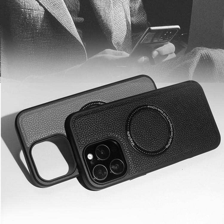 Litchi Texture PU MagSafe Back Cover Phone Case