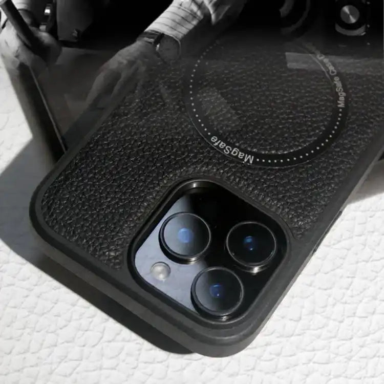 Litchi Texture PU MagSafe Back Cover Phone Case