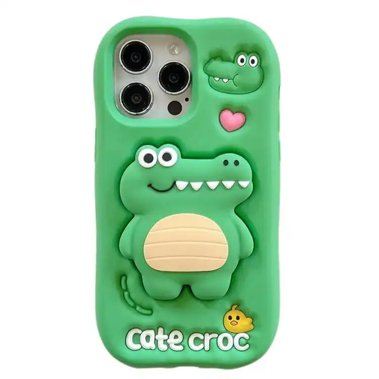 Cartoon 3D Love Crocodile Holder Silicone Phone Case