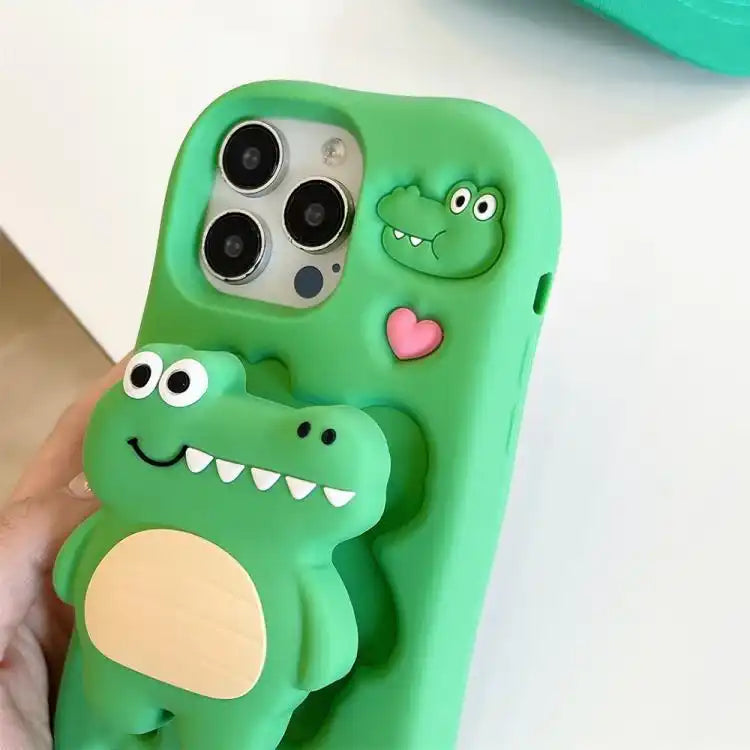 Cartoon 3D Love Crocodile Holder Silicone Phone Case