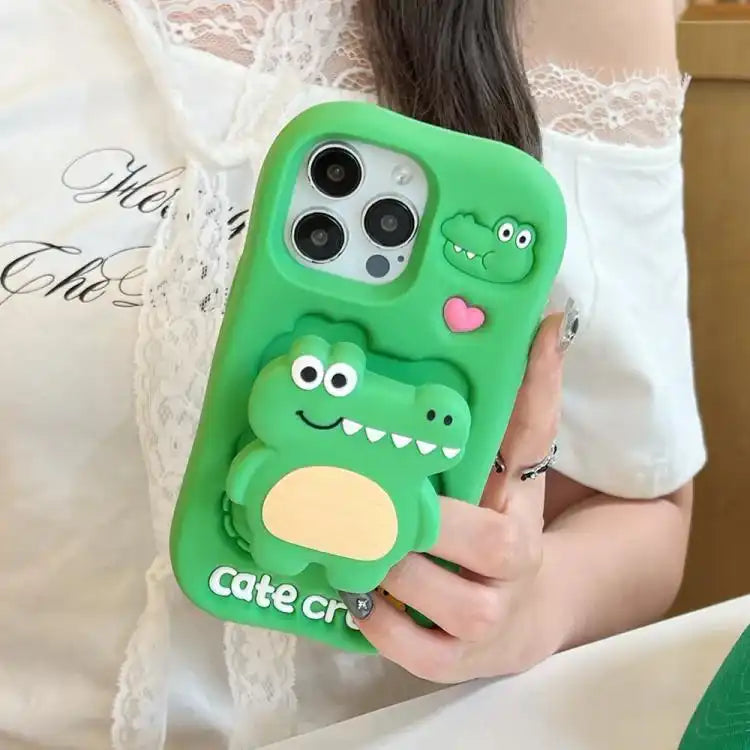 Cartoon 3D Love Crocodile Holder Silicone Phone Case