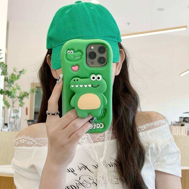 Cartoon 3D Love Crocodile Holder Silicone Phone Case
