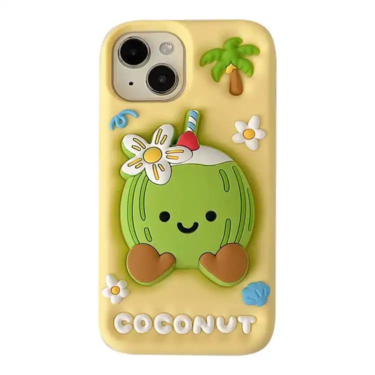 Cartoon 3D Coconut Holder Silicone Phone Case