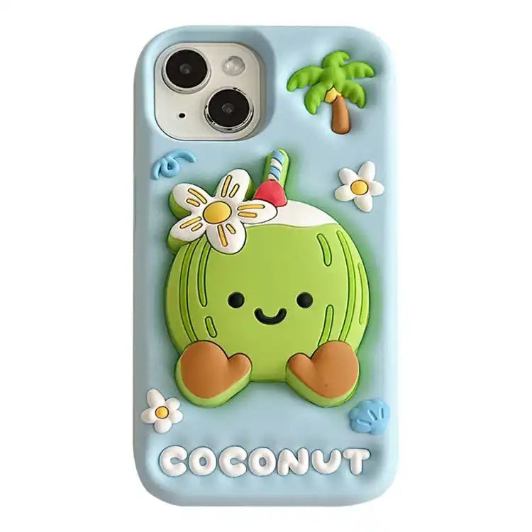 Cartoon 3D Coconut Holder Silicone Phone Case