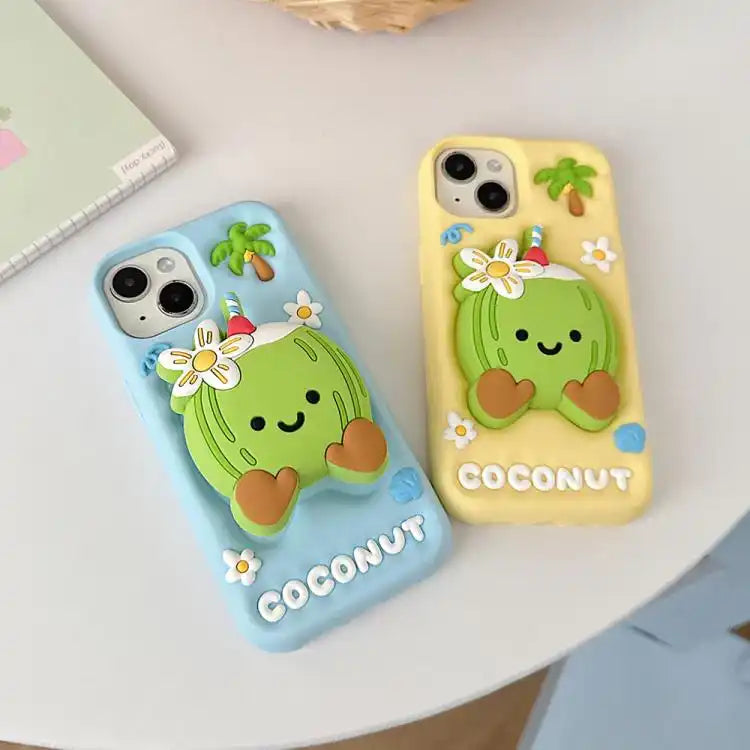 Cartoon 3D Coconut Holder Silicone Phone Case