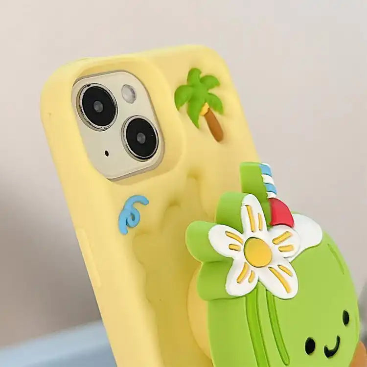 Cartoon 3D Coconut Holder Silicone Phone Case