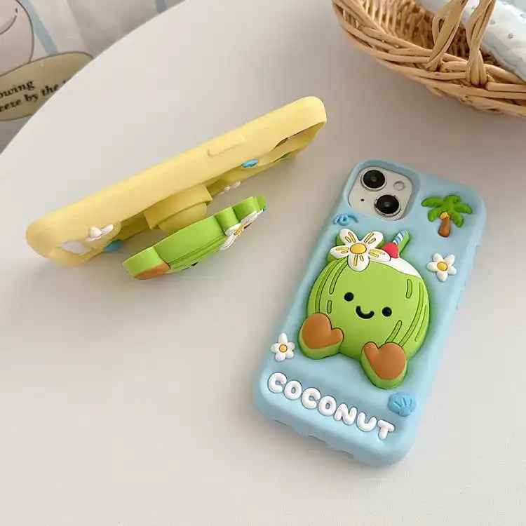 Cartoon 3D Coconut Holder Silicone Phone Case