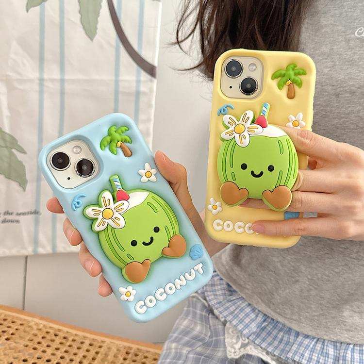 Cartoon 3D Coconut Holder Silicone Phone Case