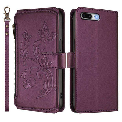 Butterfly Love Flower Multi-card Zipper Wallet Leather Phone Case