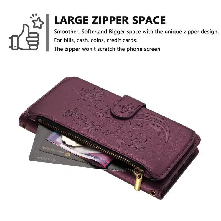 Butterfly Love Flower Multi-card Zipper Wallet Leather Phone Case