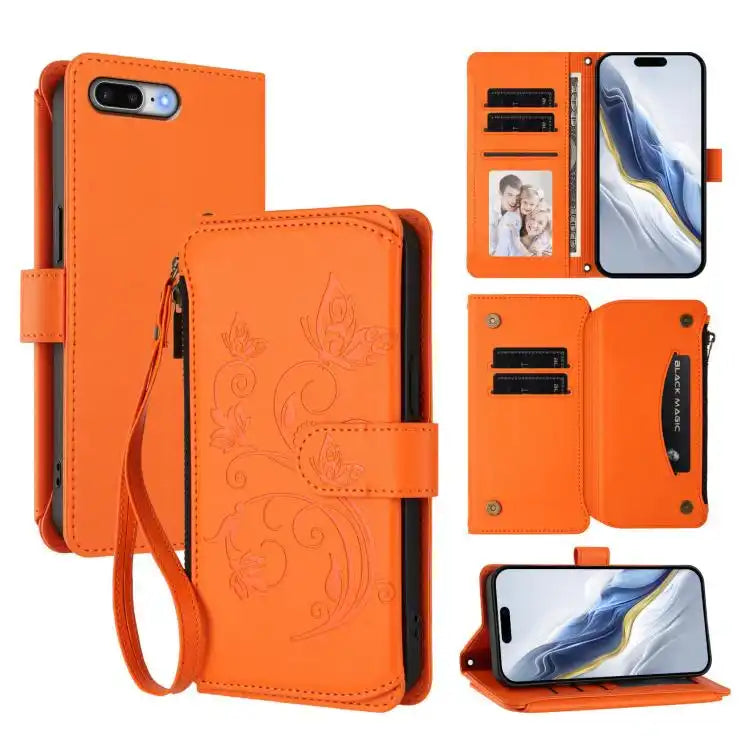 Butterfly Love Flower Multi-card Zipper Wallet Leather Phone Case