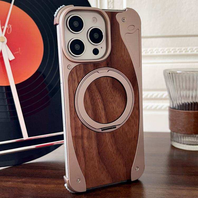 Walnut Metal Frameless 360 Degree Rotation Holder MagSafe Phone Case