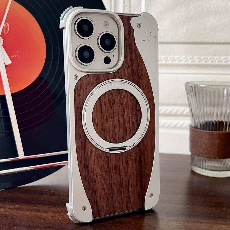Walnut Metal Frameless 360 Degree Rotation Holder MagSafe Phone Case