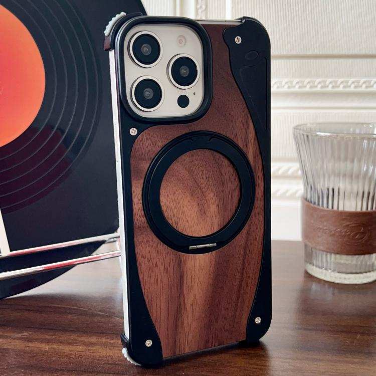 Walnut Metal Frameless 360 Degree Rotation Holder MagSafe Phone Case
