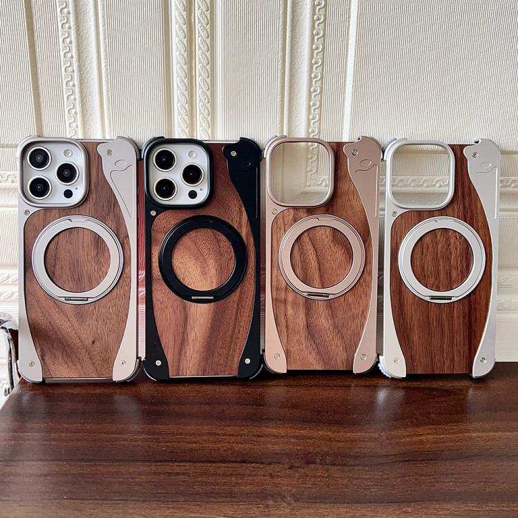 Walnut Metal Frameless 360 Degree Rotation Holder MagSafe Phone Case