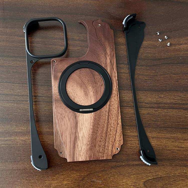 Walnut Metal Frameless 360 Degree Rotation Holder MagSafe Phone Case