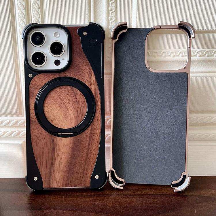 Walnut Metal Frameless 360 Degree Rotation Holder MagSafe Phone Case