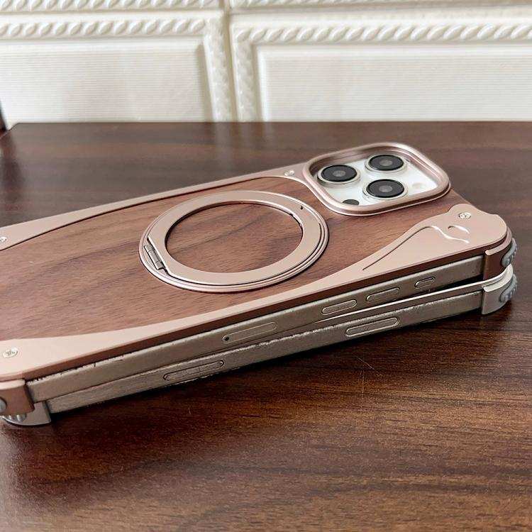 Walnut Metal Frameless 360 Degree Rotation Holder MagSafe Phone Case